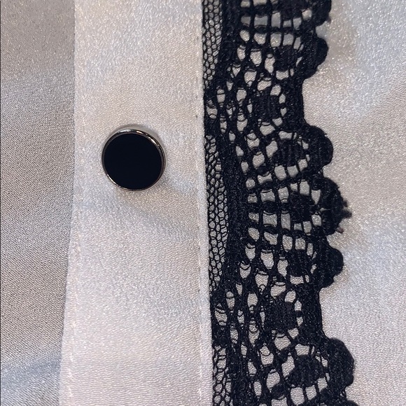 Black Lace Trimmed Button Up Blouse - Picture 2 of 5